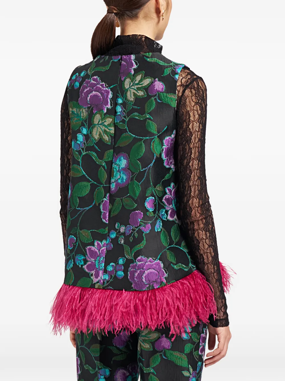La DoubleJ La Scala feather-trim top Zwart