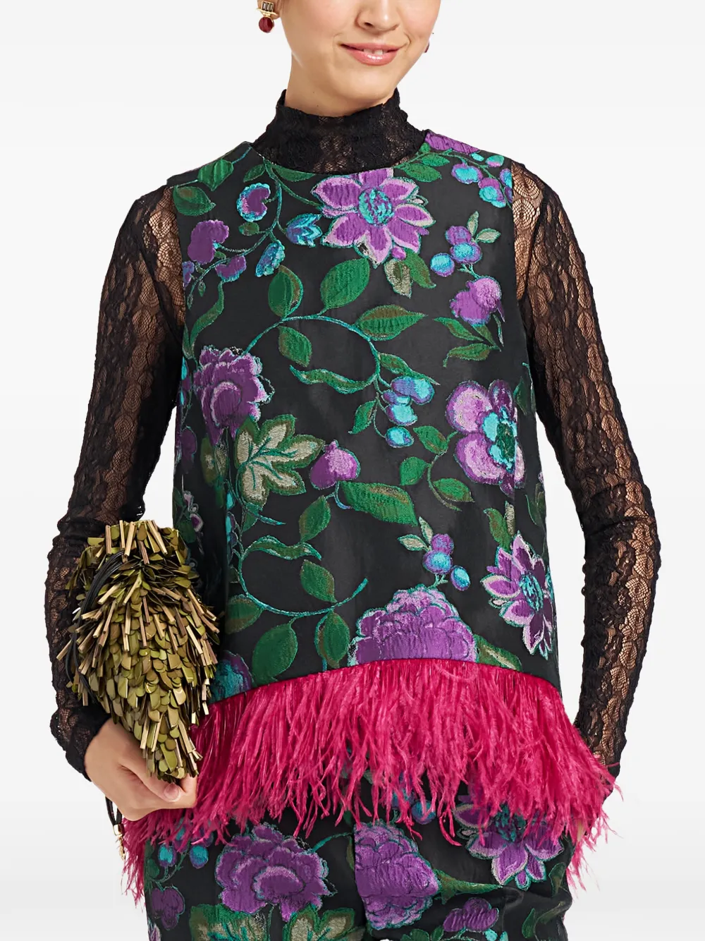 La DoubleJ La Scala feather-trim top Zwart