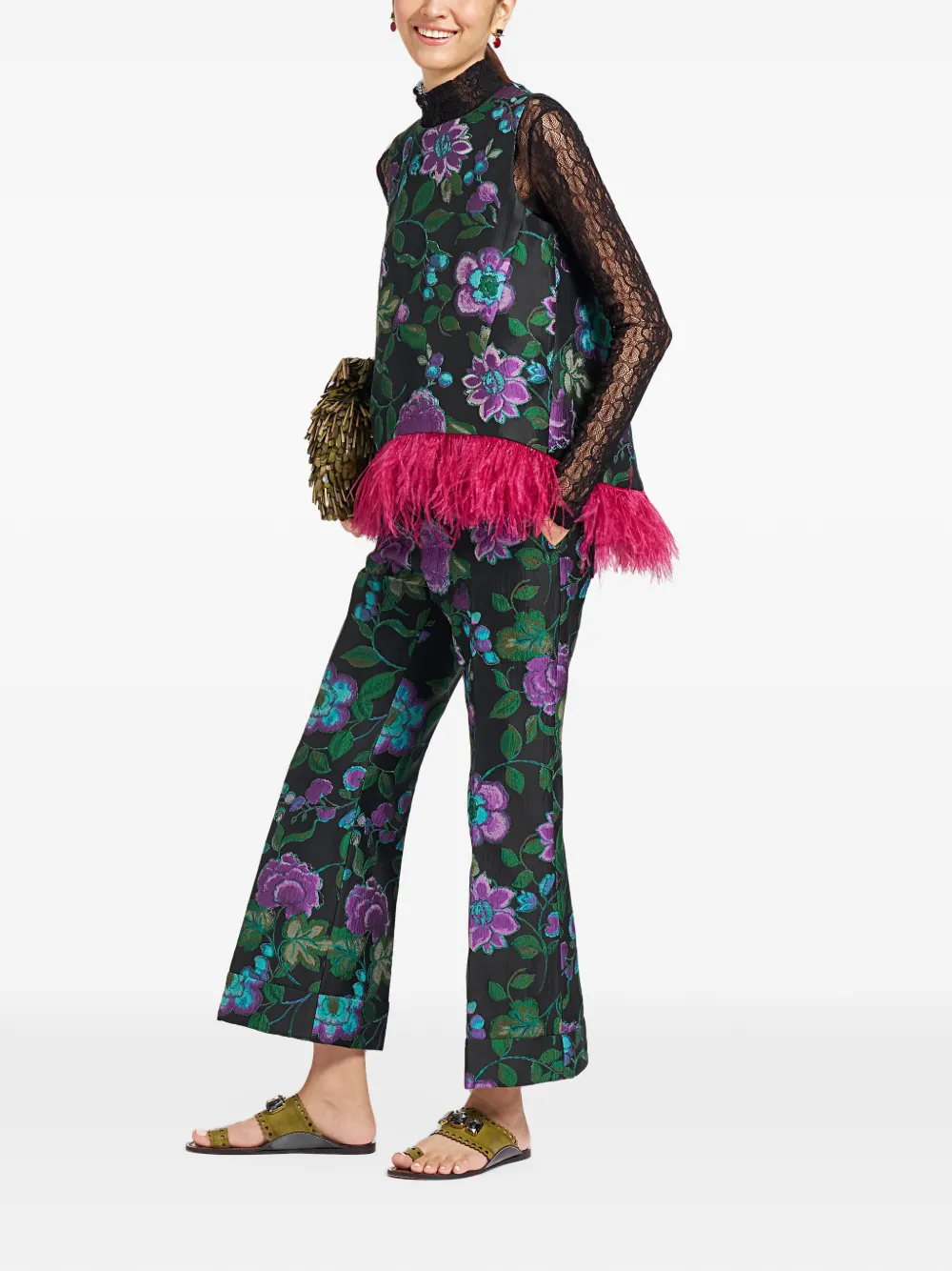 La DoubleJ La Scala feather-trim top Zwart