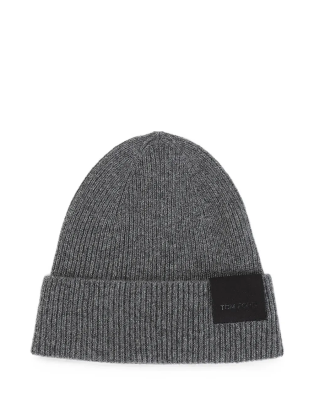 TOM FORD logo-patch ribbed-knit beanie hat - Grey