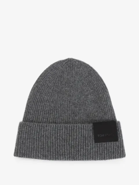 TOM FORD logo-patch ribbed-knit beanie hat