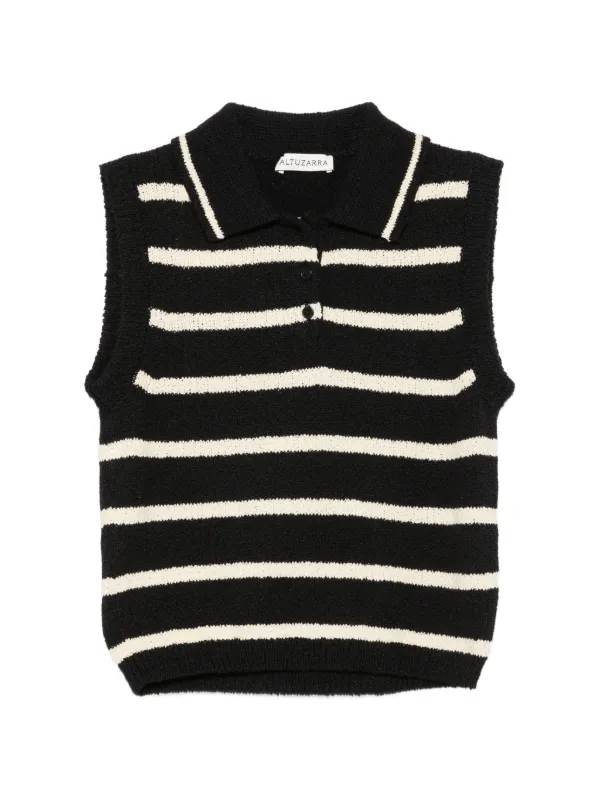 Altuzarra Striped Sleeveless Polo Top in Black