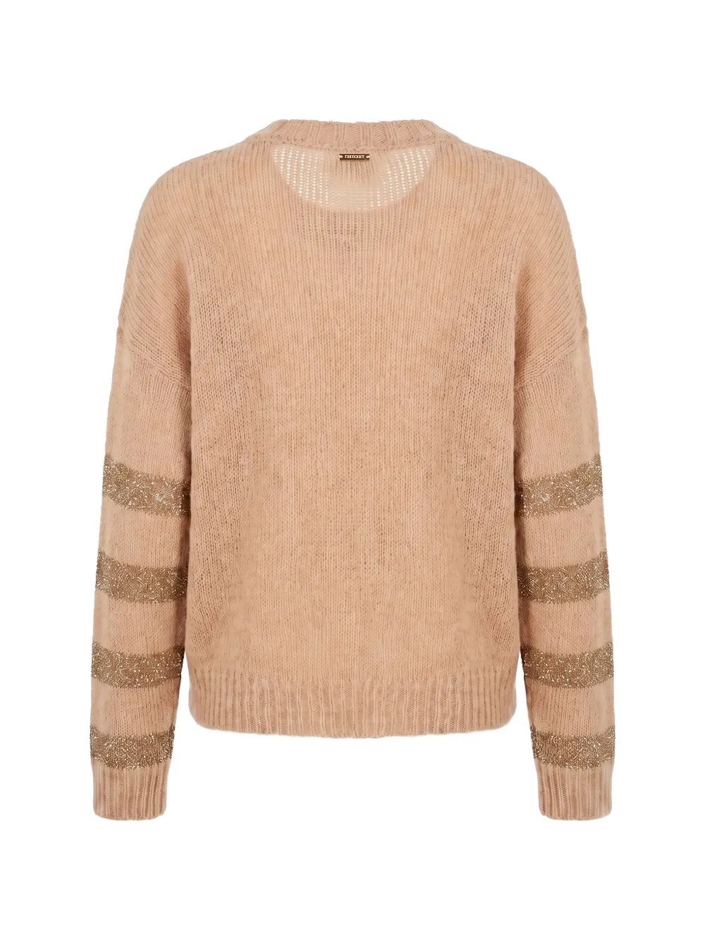 TWINSET Gestreepte trui met pailletten en ronde hals Beige