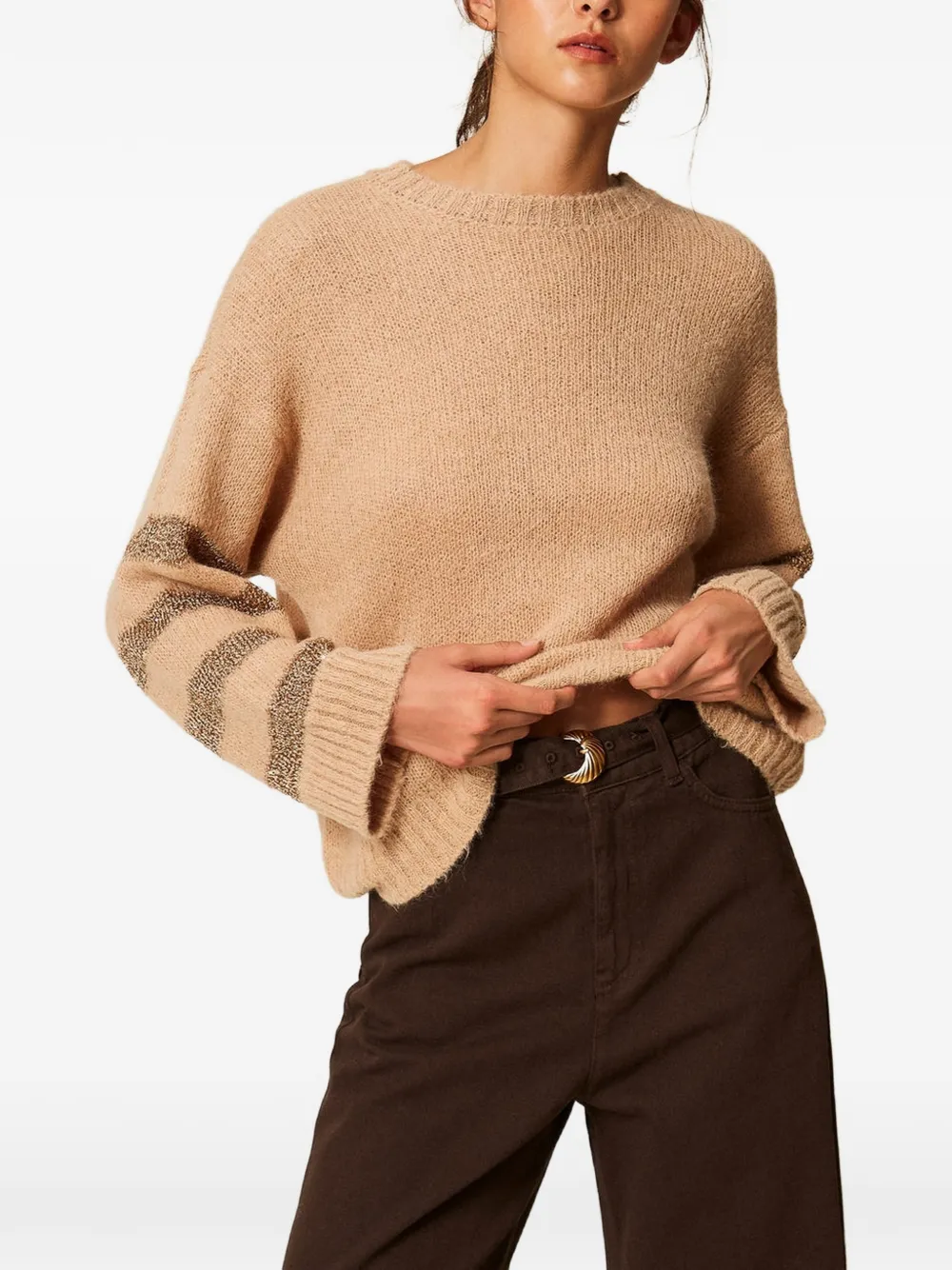 TWINSET sequin-striped round-neck sweater - Nude