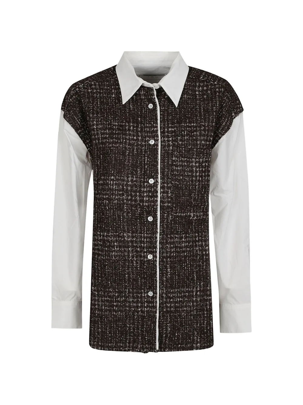 IRO tweed-panelled long-sleeve shirt - White