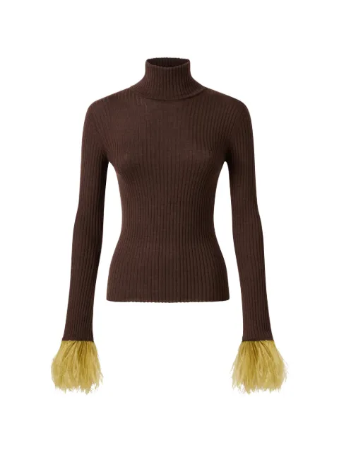 La DoubleJ solid cocoa in ribbed silk cashmere with feathers high kick top