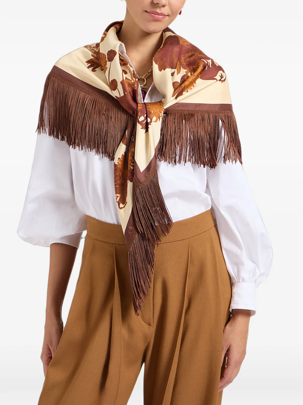 La DoubleJ Omkeerbare foulard met franje Beige