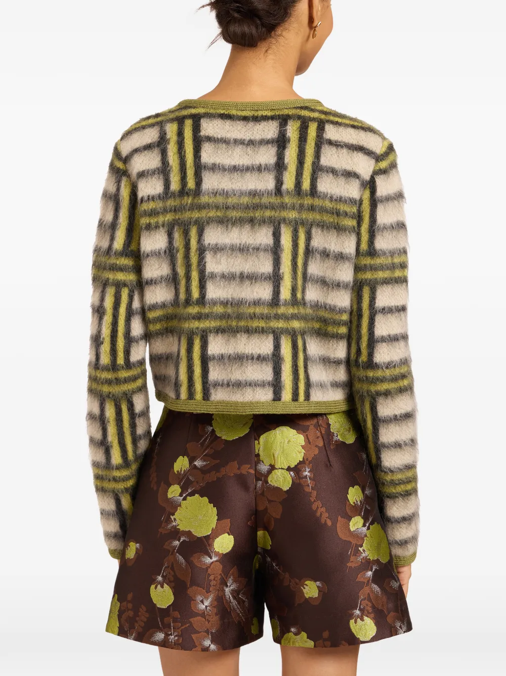 La Doublej Check-pattern Button-up Cardigan In Green