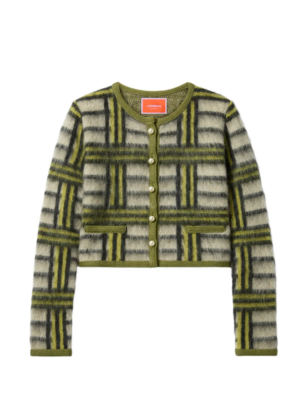 La Doublej Check-pattern Button-up Cardigan In Green
