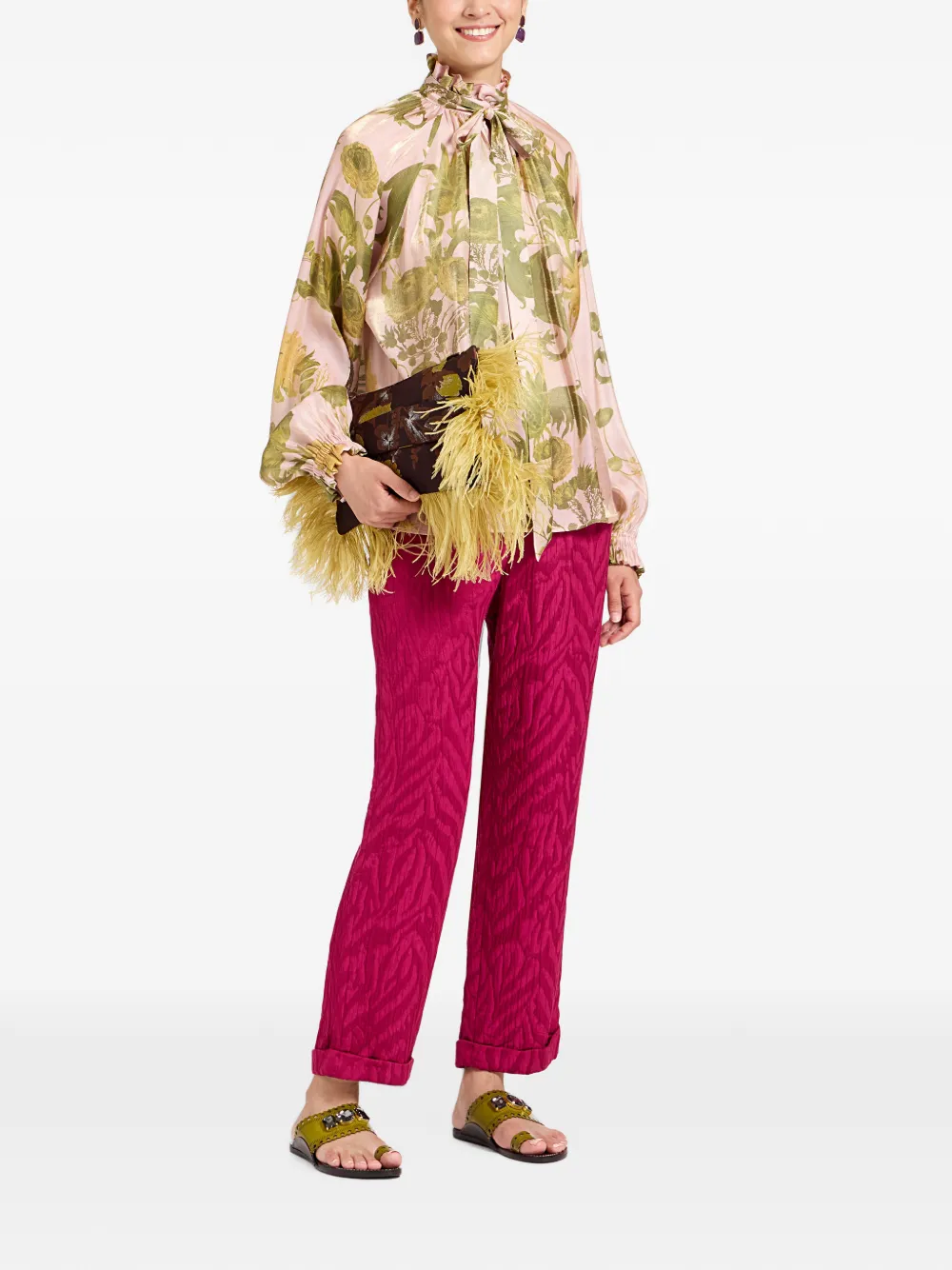 La DoubleJ Animalier Sigaretta broek met jacquard Roze