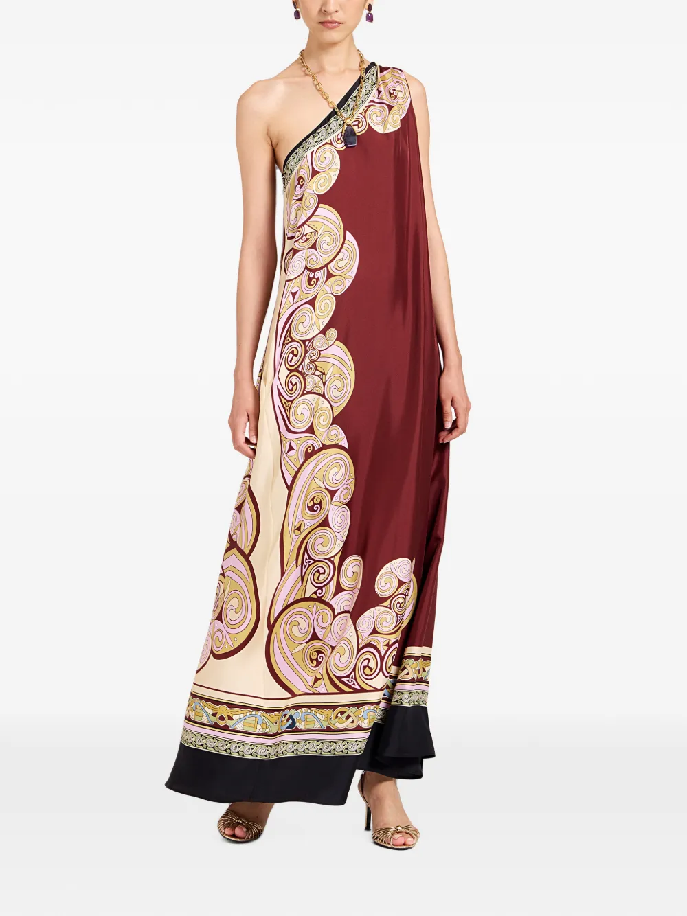 La DoubleJ Kells Swirl placée bordeauxrode zijden twill Roy jurk Rood