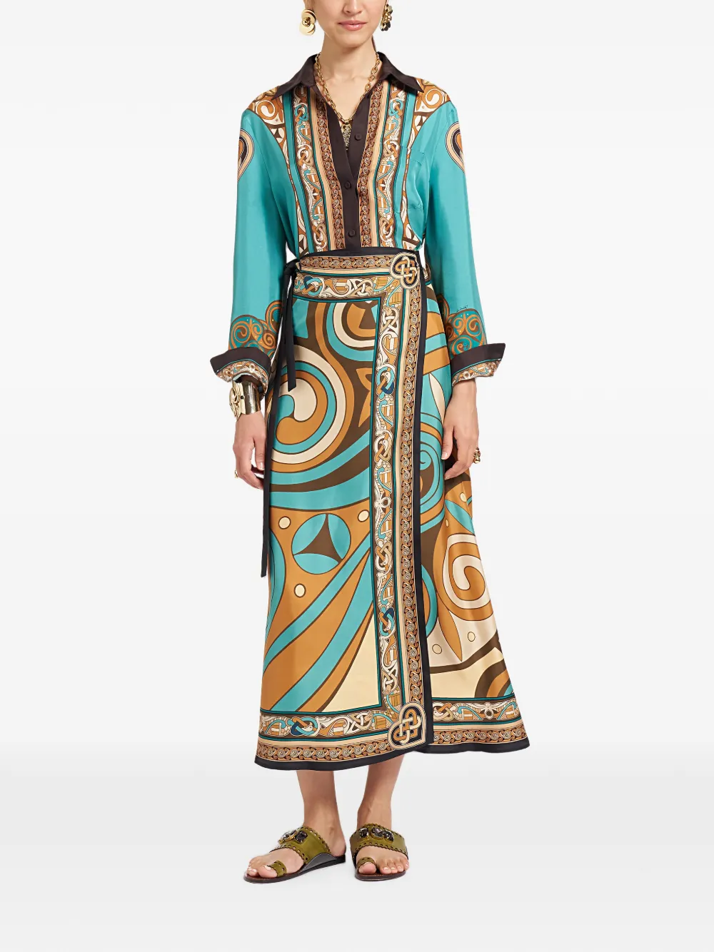 La DoubleJ Kells Swirl wrap midi skirt Blauw