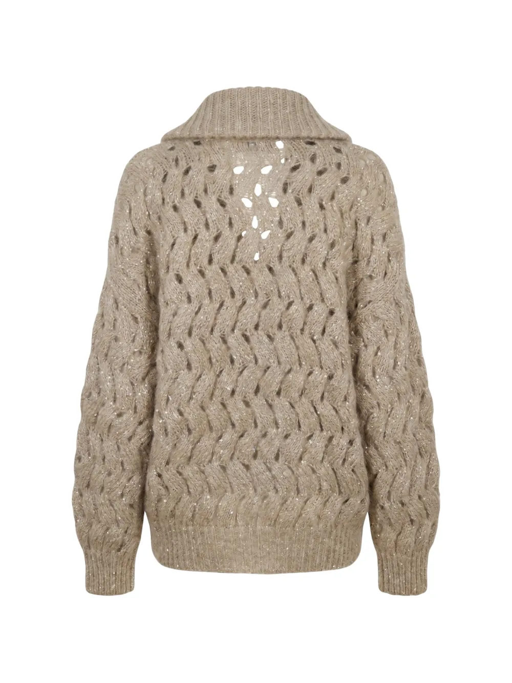 Brunello Cucinelli Dazzling Zigzag Cables grofgebreid vest Beige