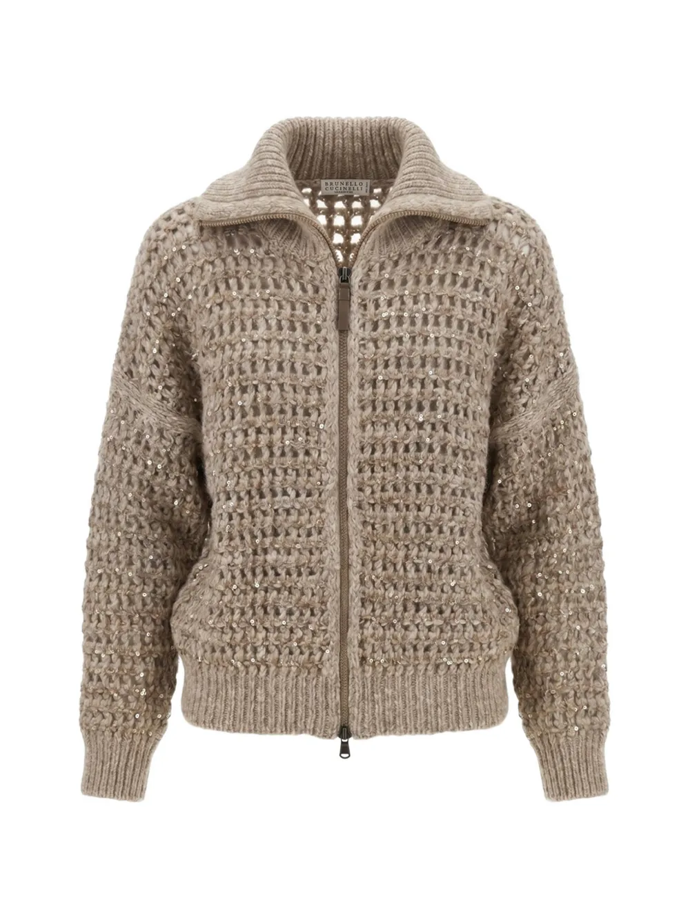 Brunello Cucinelli sequin-embellished open-knit cardigan - Toni neutri