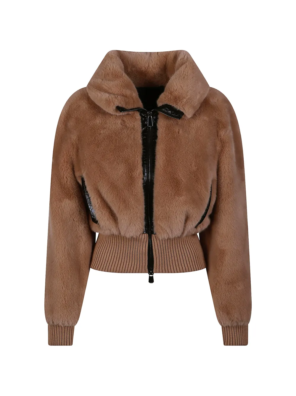 PINKO croc-effect trim faux-fur jacket - Marrone