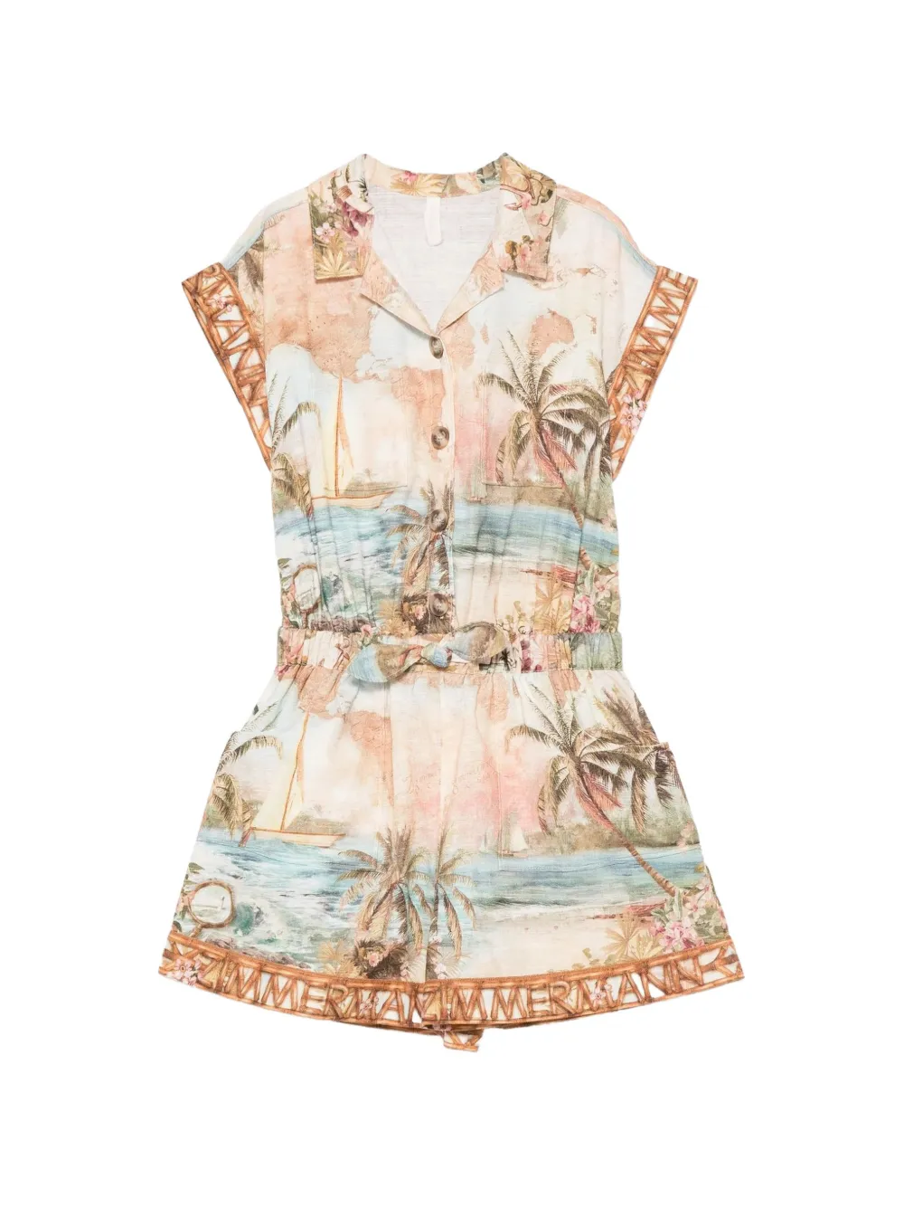 ZIMMERMANN Kids Mahon map-print cotton playsuit - Toni neutri