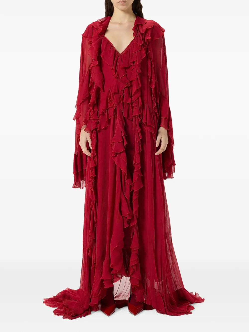 Blumarine Maxi-jurk met ruches Rood