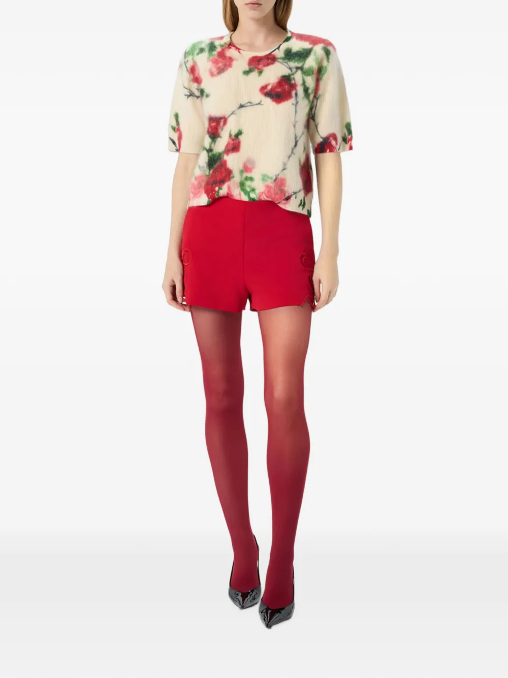 Blumarine Ribgebreide trui met bloemenprint Beige