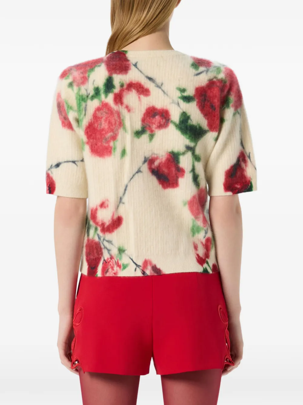 Blumarine Ribgebreide trui met bloemenprint Beige