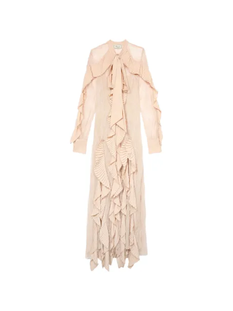 Blumarine Georgette lace pleated-flounce maxi dress