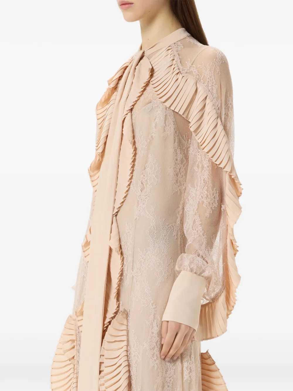 Blumarine Georgette geplooide maxi-jurk met kant Beige