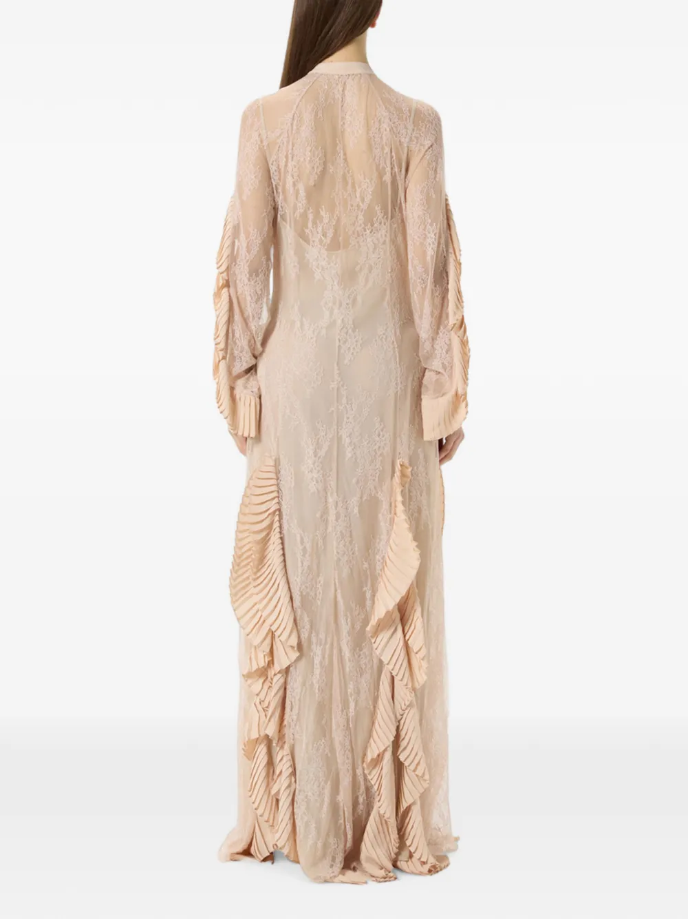 Blumarine Georgette geplooide maxi-jurk met kant Beige