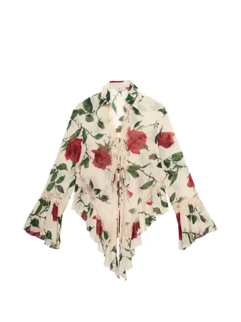 Blumarine lace-trim floral-print shirt