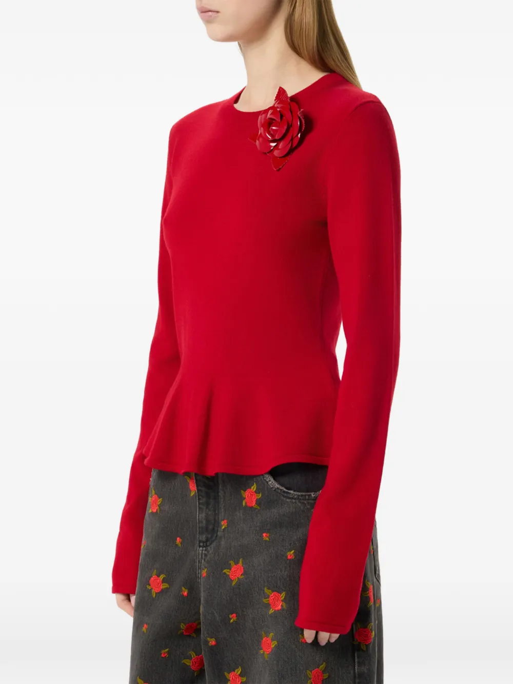 Blumarine Trui met peplum-zoom en broche Rood