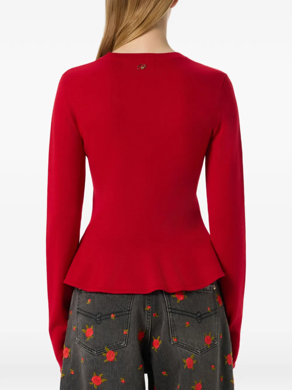 Blumarine Trui met peplum-zoom en broche Rood