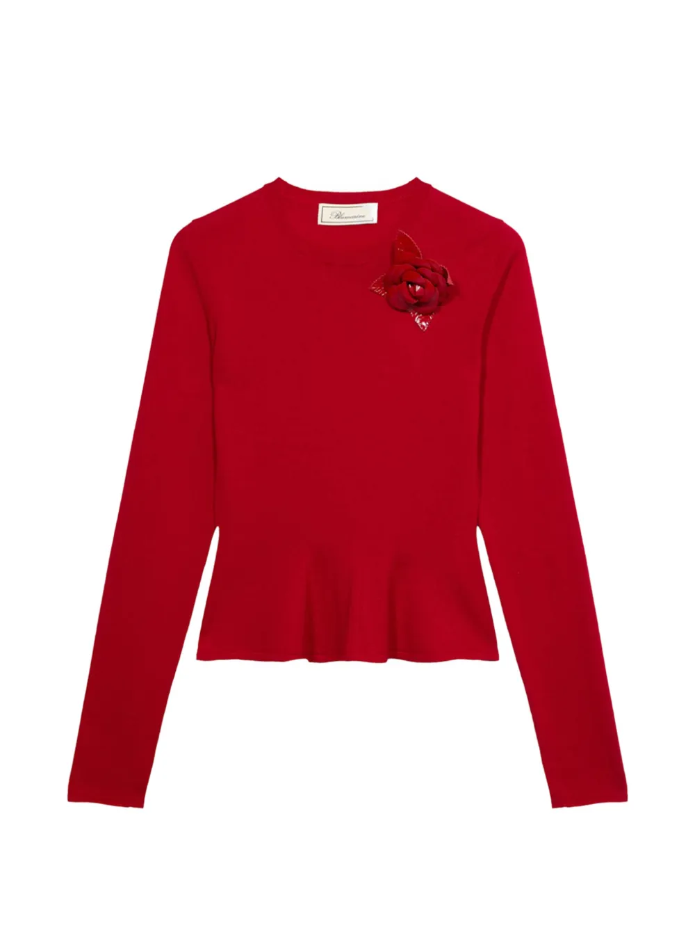 Blumarine pull à broche floral et ourlet péplum - Rouge
