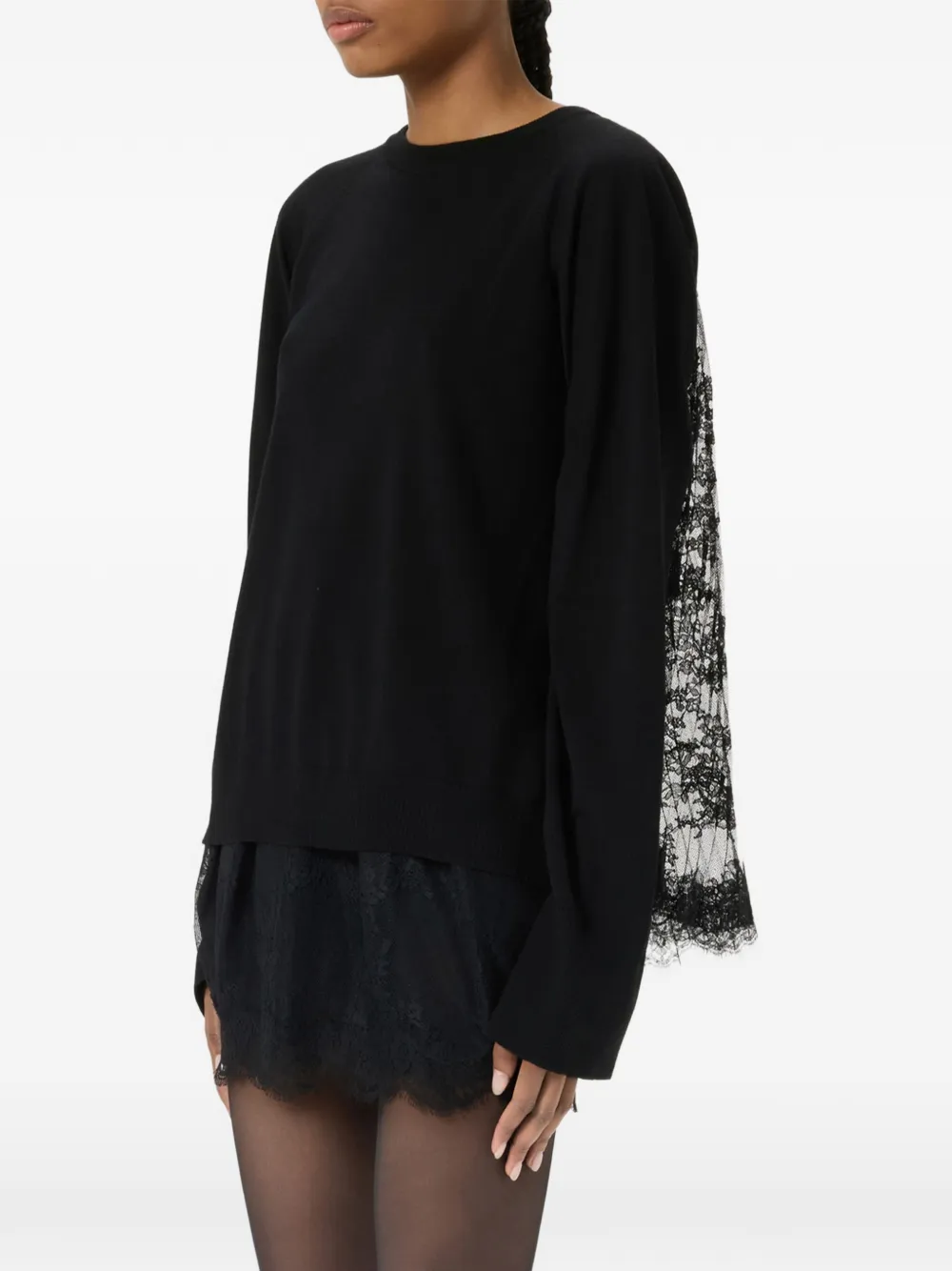 Blumarine Trui met kanten vlak en plooien Zwart