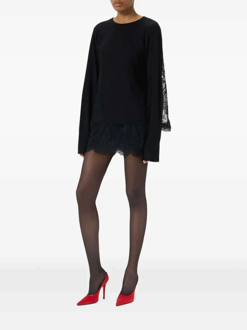 Blumarine Trui met kanten vlak en plooien Zwart