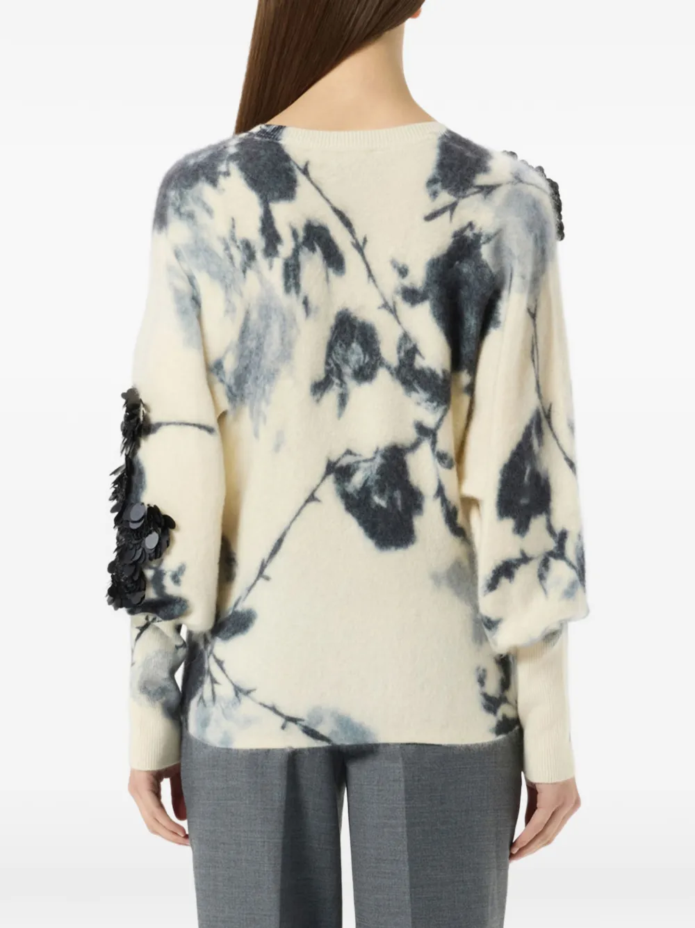 Blumarine Sweater verfraaid met pailletten en bloemenprint Beige