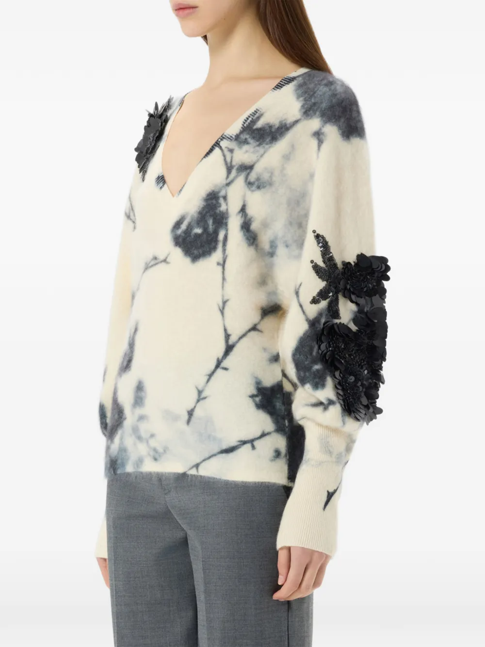 Blumarine Sweater verfraaid met pailletten en bloemenprint Beige