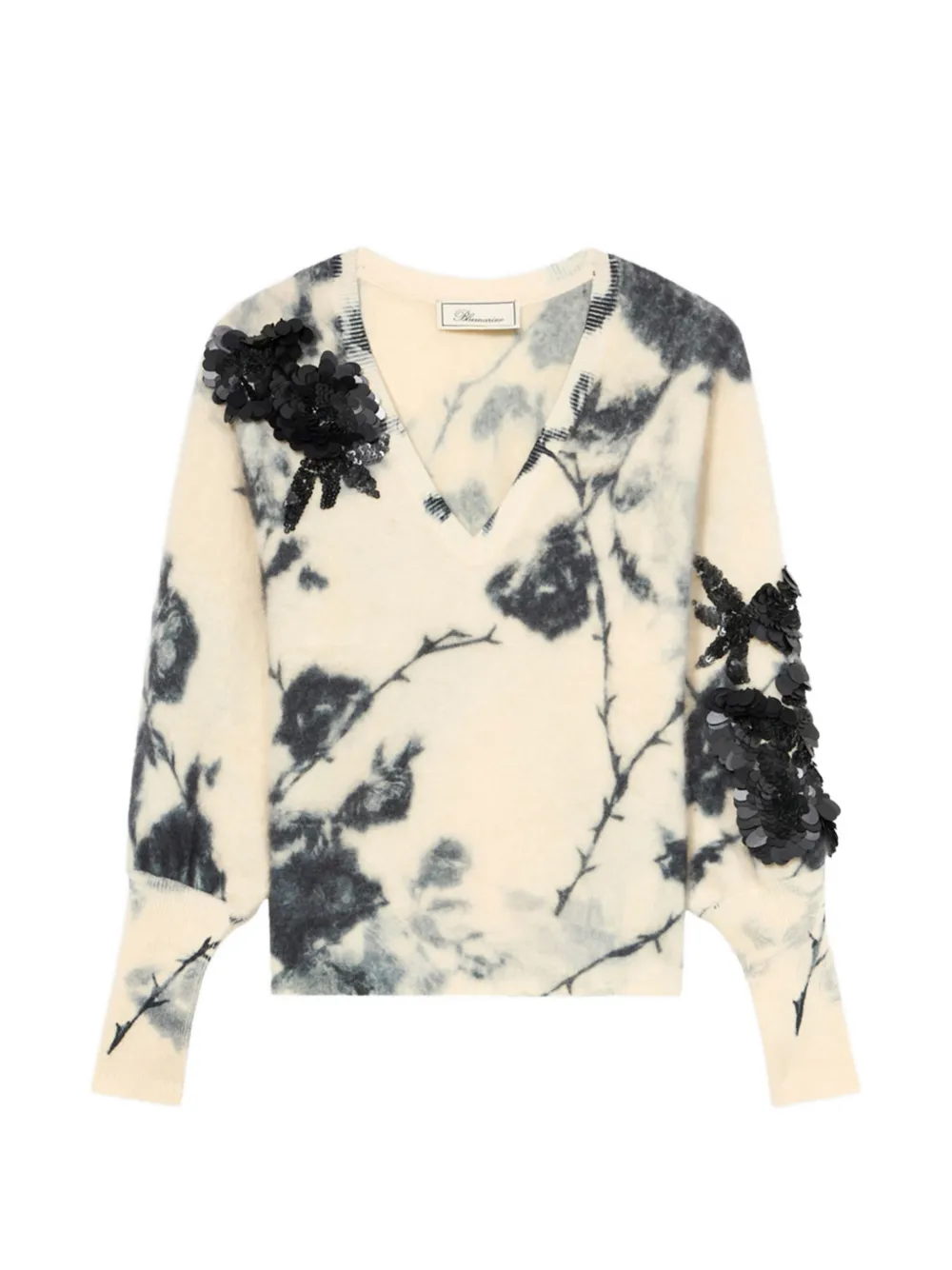 Blumarine floral-print sequin-embellished sweater - Nude