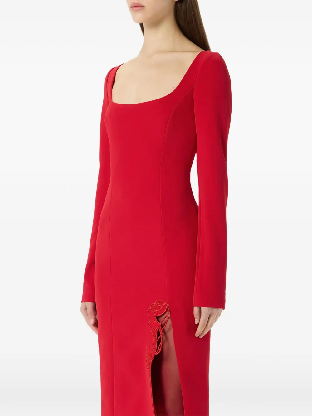 Blumarine Midi-jurk met geborduurde roos en split Rood