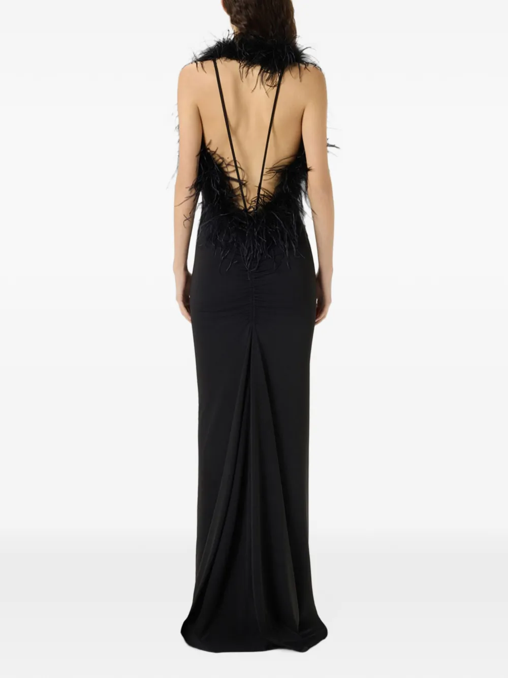Blumarine Maxi-jurk met marabou-afwerking en diepe hals Zwart