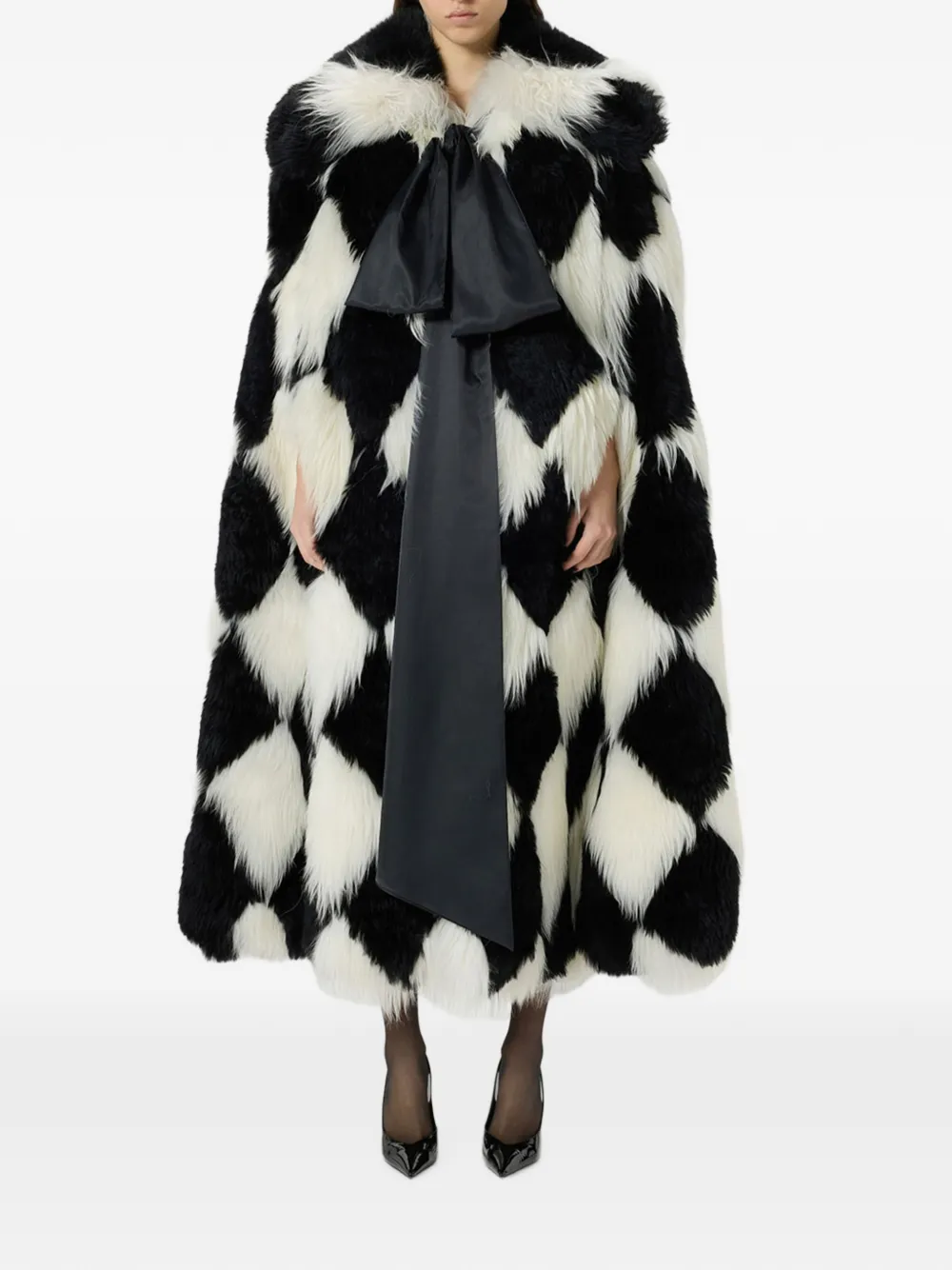 Blumarine Intarsia gebreide cape met strikdetail Zwart
