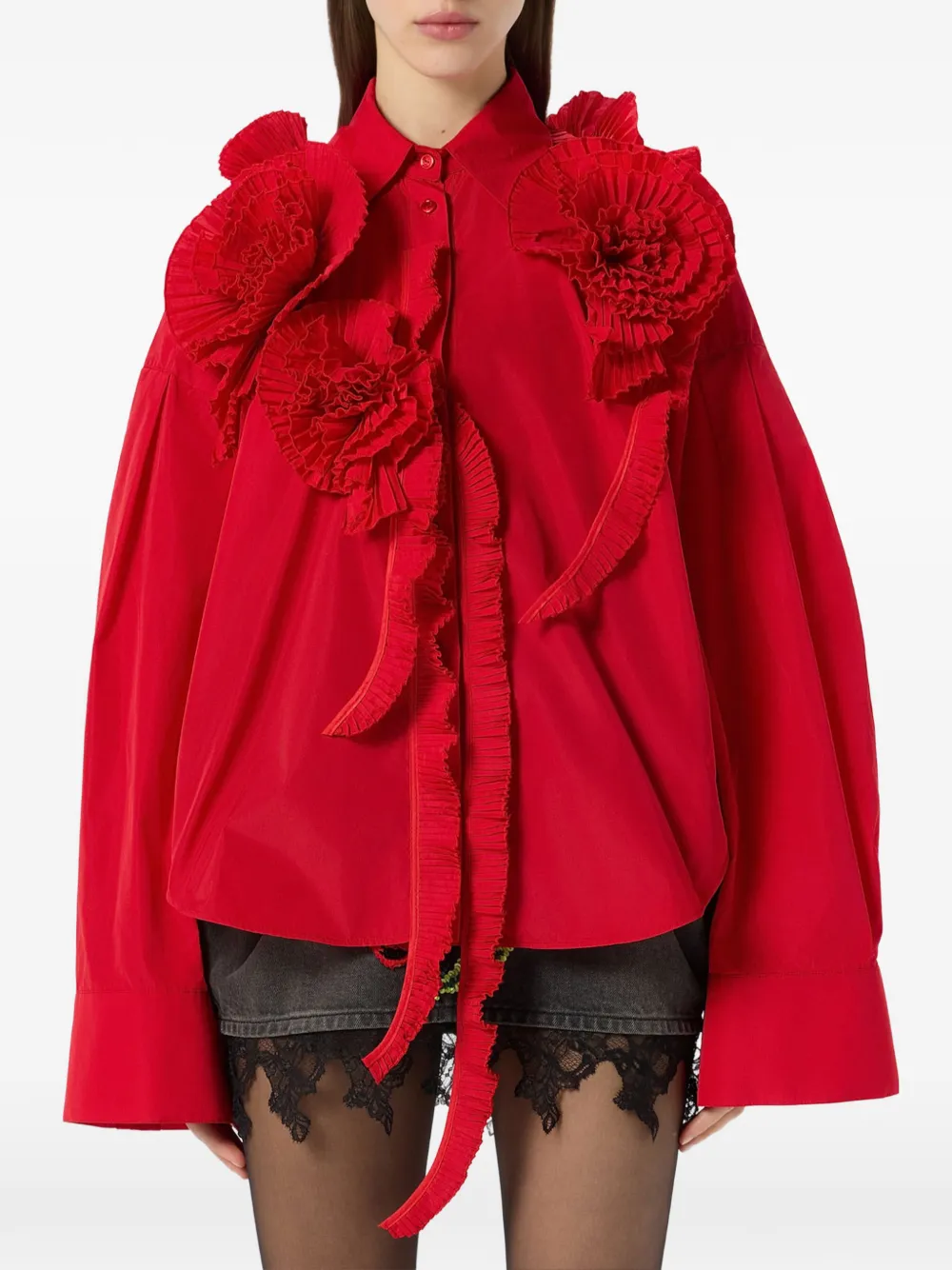 Blumarine Blouse met ruches en bloemapplicatie Rood