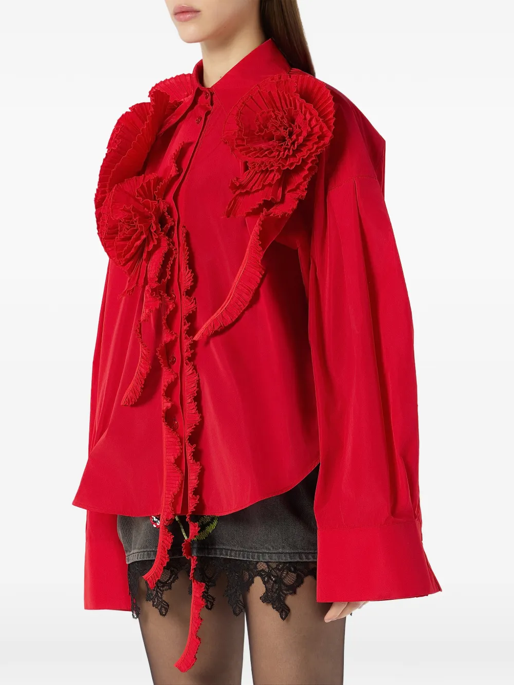 Blumarine Blouse met ruches en bloemapplicatie Rood