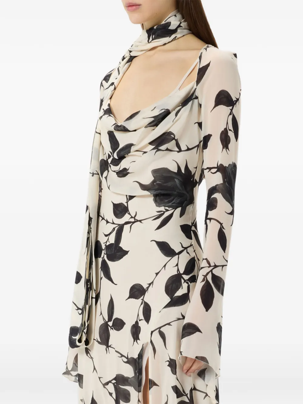 Blumarine Georgette maxi-jurk met roosprint Wit