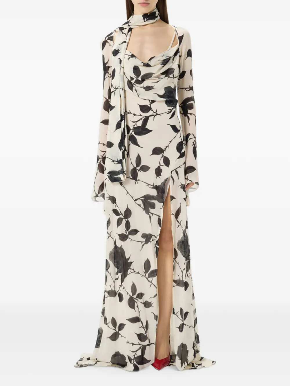 Blumarine Georgette maxi-jurk met roosprint Wit