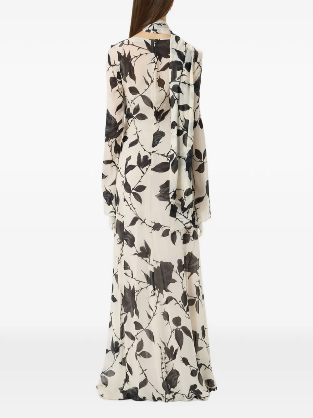Blumarine Georgette maxi-jurk met roosprint Wit