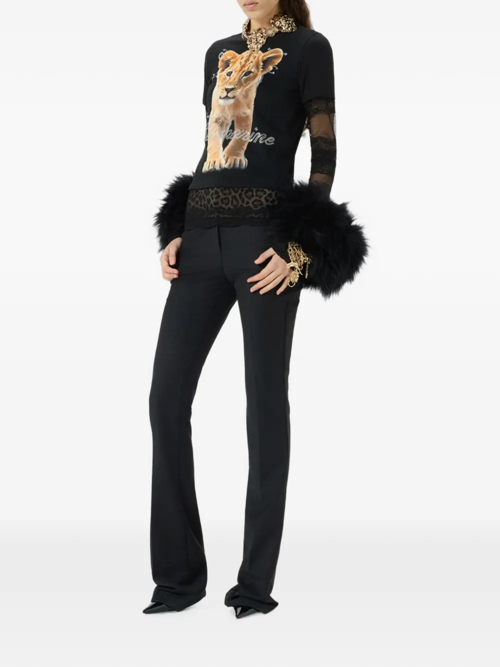 Blumarine T-shirt verfraaid met leeuwenprint Zwart