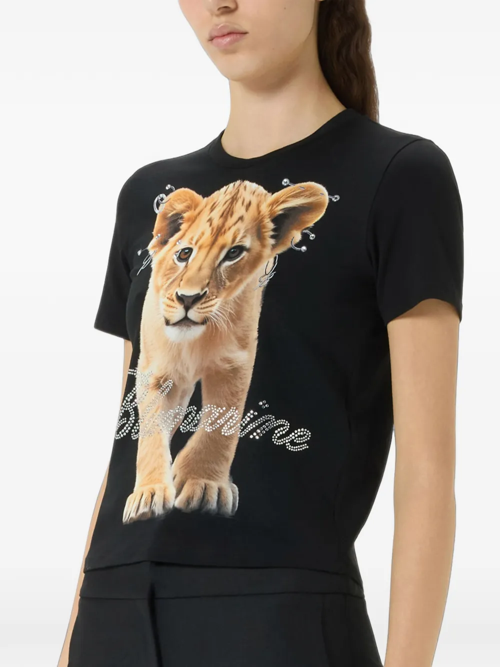Blumarine T-shirt verfraaid met leeuwenprint Zwart