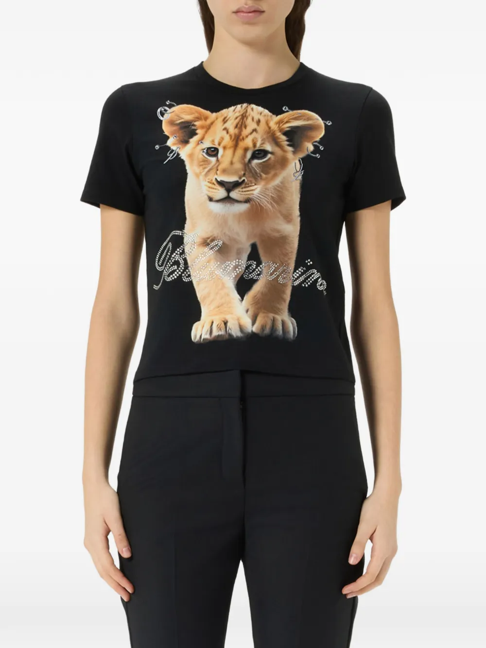 Blumarine T-shirt verfraaid met leeuwenprint Zwart
