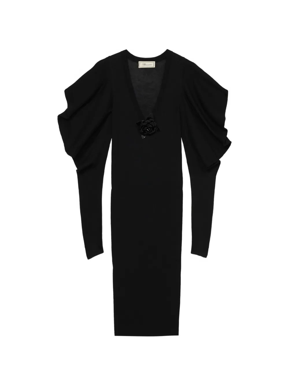 Blumarine brooch-detail puffed-sleeve midi dress