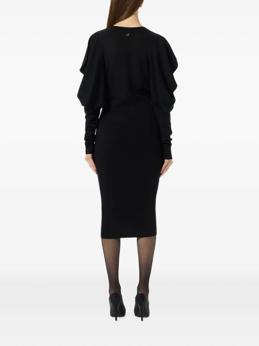 Blumarine Midi-jurk met pofmouwen en broche Zwart