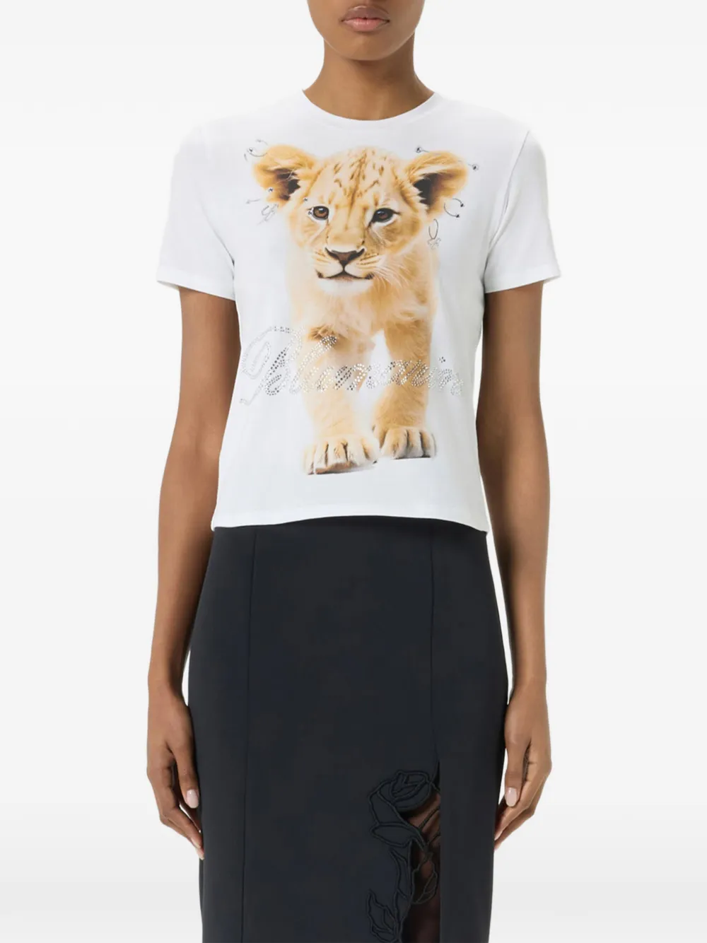 Blumarine T-shirt met leeuwenprint en kristallen logo Wit