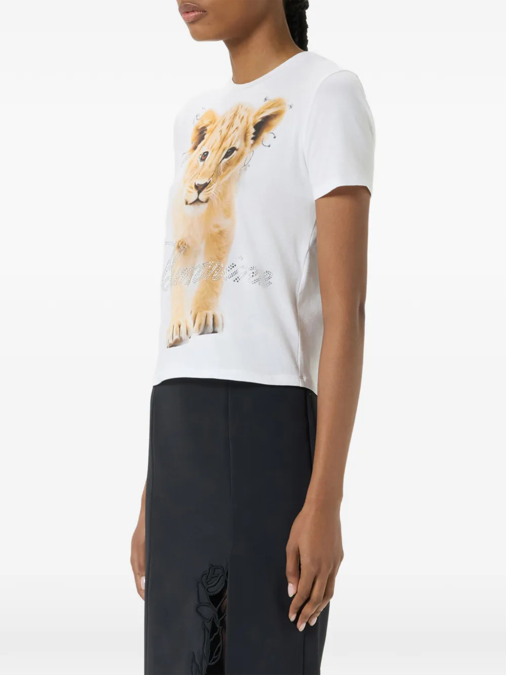 Blumarine T-shirt met leeuwenprint en kristallen logo Wit